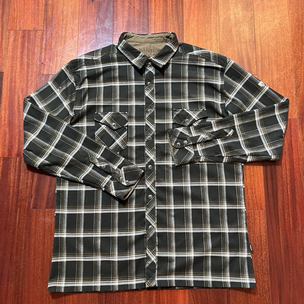 Kuhl Eluxur Shirt Long Sleeve Pearl Snap Western Shirt Brown Plaid Mens XXL